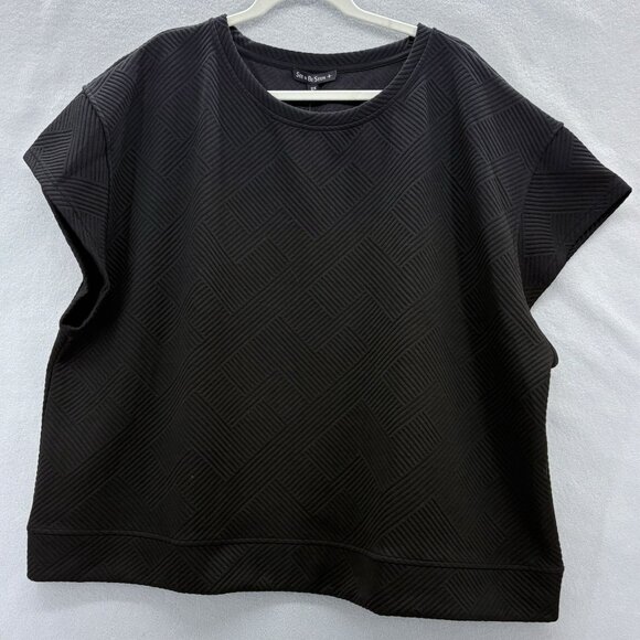 SEE AND BE SEEN Womens Black Textured 2 Piece Wide Leg Crochet Detail Boho SZ 2X - Picture 6 of 16